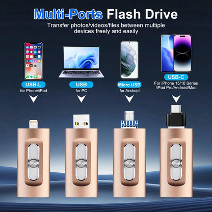 Portable 4-in-1 Memory Stick MFi Certified High Speed Data Transfer Flash Drive
