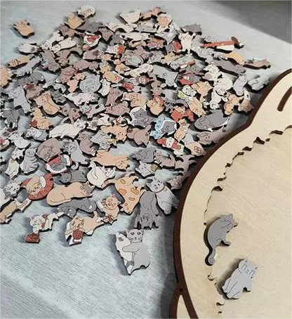 🎁Christmas Sale 49% OFF🎅135-Piece Morandi-Colored Cat Shaped Wooden Jigsaw Puzzle