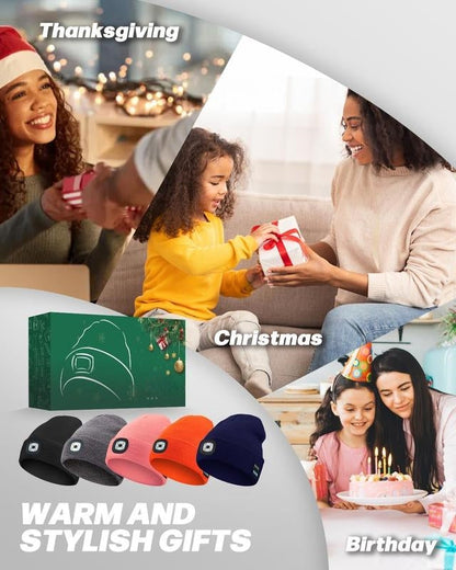 🔥LAST DAY 50% OFF🎁Unisex Bluetooth Knit Hat, Latest Model with 6 LED Lights and Wireless Earphones