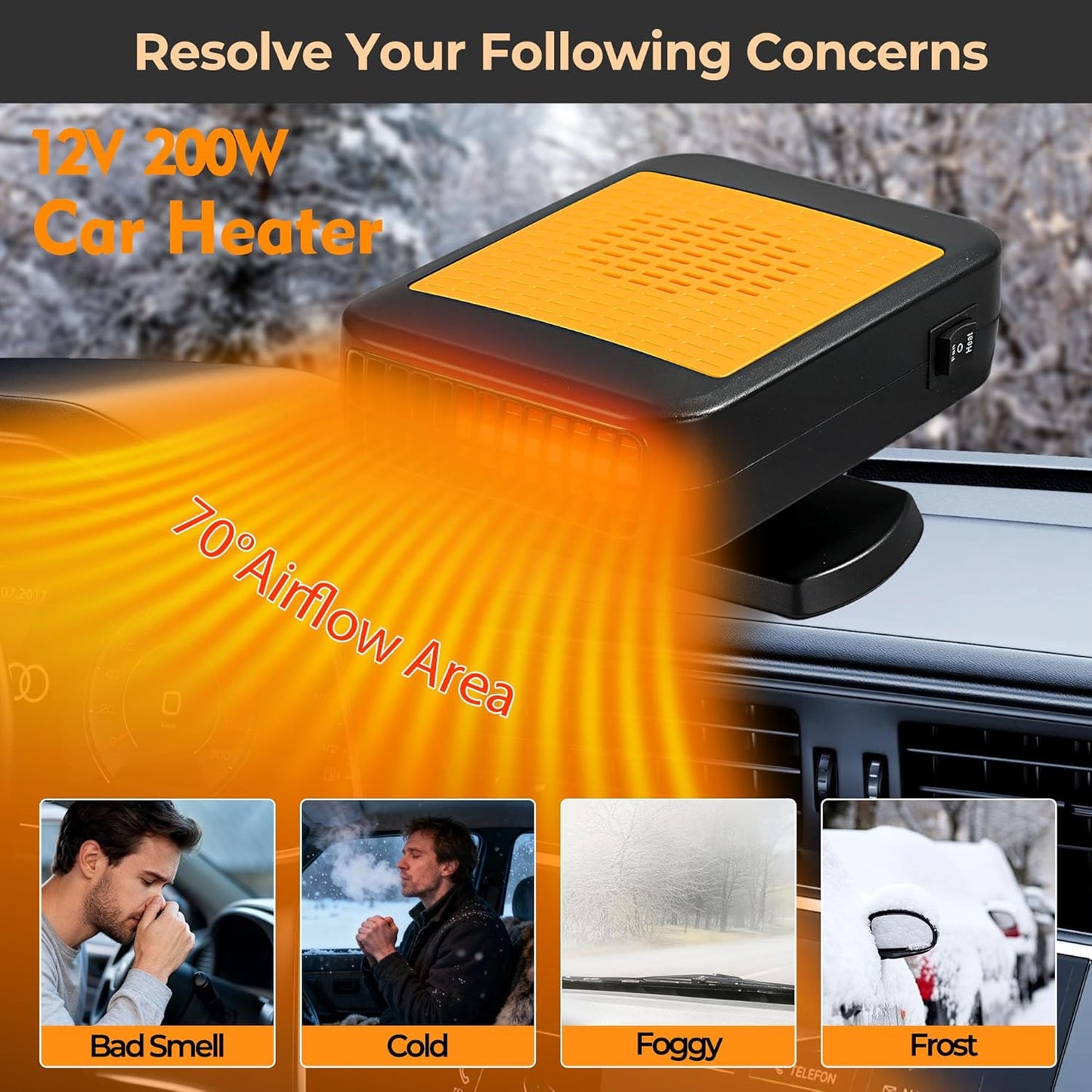 🎁2025-Christmas Hot Sale🎁49% OFF Today Only! Portable Car Heater for Vehicle, 12V Car Heater Portable（ Plugs into Cigarette Lighter）, Portable Heater for Car, 360° Rotatable Car Defroster Windshield Heater