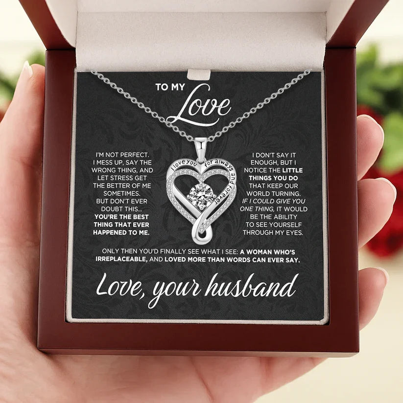 📿Engraved Heart Necklace with Wooden Box