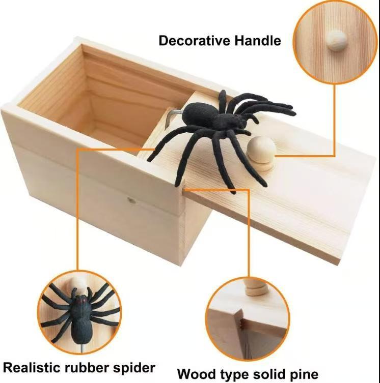 🕷️😱BUY 1 Free 1 Today Only!🎁 Epic Wooden Spider Gag Box - Jump Scare Prank for Parties, Family, Office & Dorms!